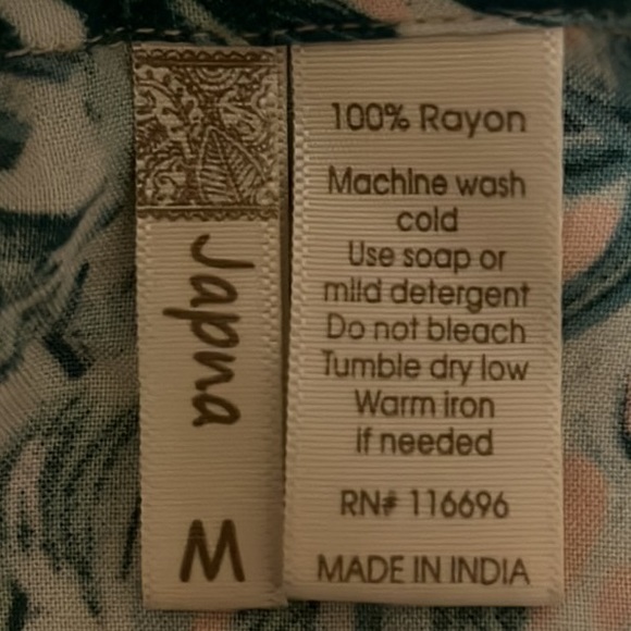 JAPNA, 100% Rayon, Collared, Button Down, Tie Up Hem Top, Multi Colors, Size M - Picture 3 of 3